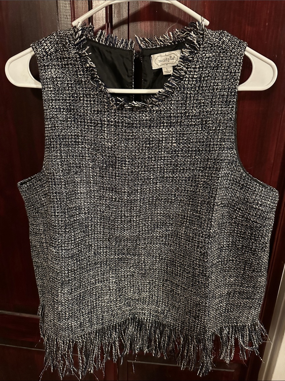Tweed Fringe Shell Top Black/white From Mud Pie Women’s size L